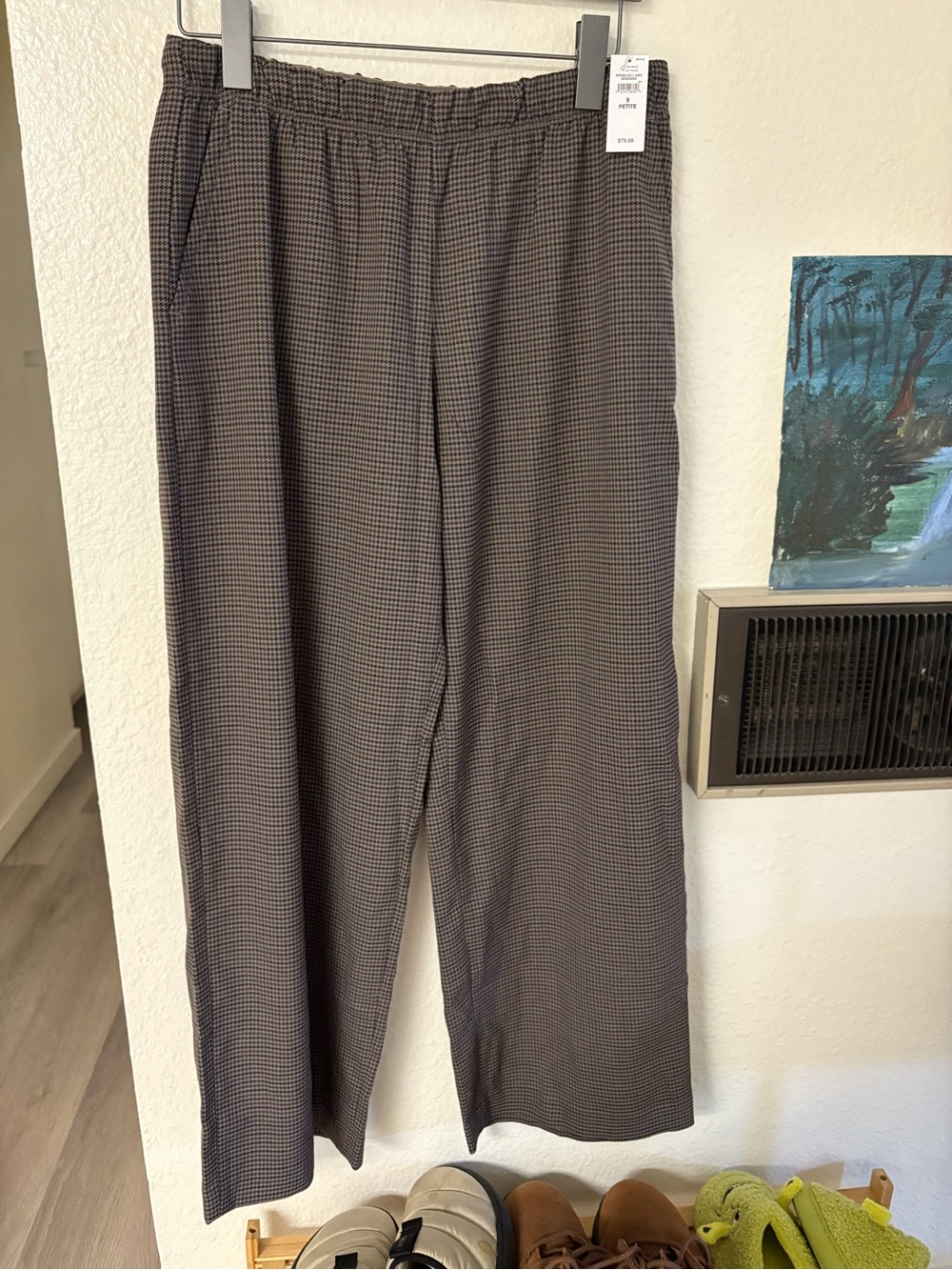Elastic-Waist Checkered Work Pants - Brown/Black